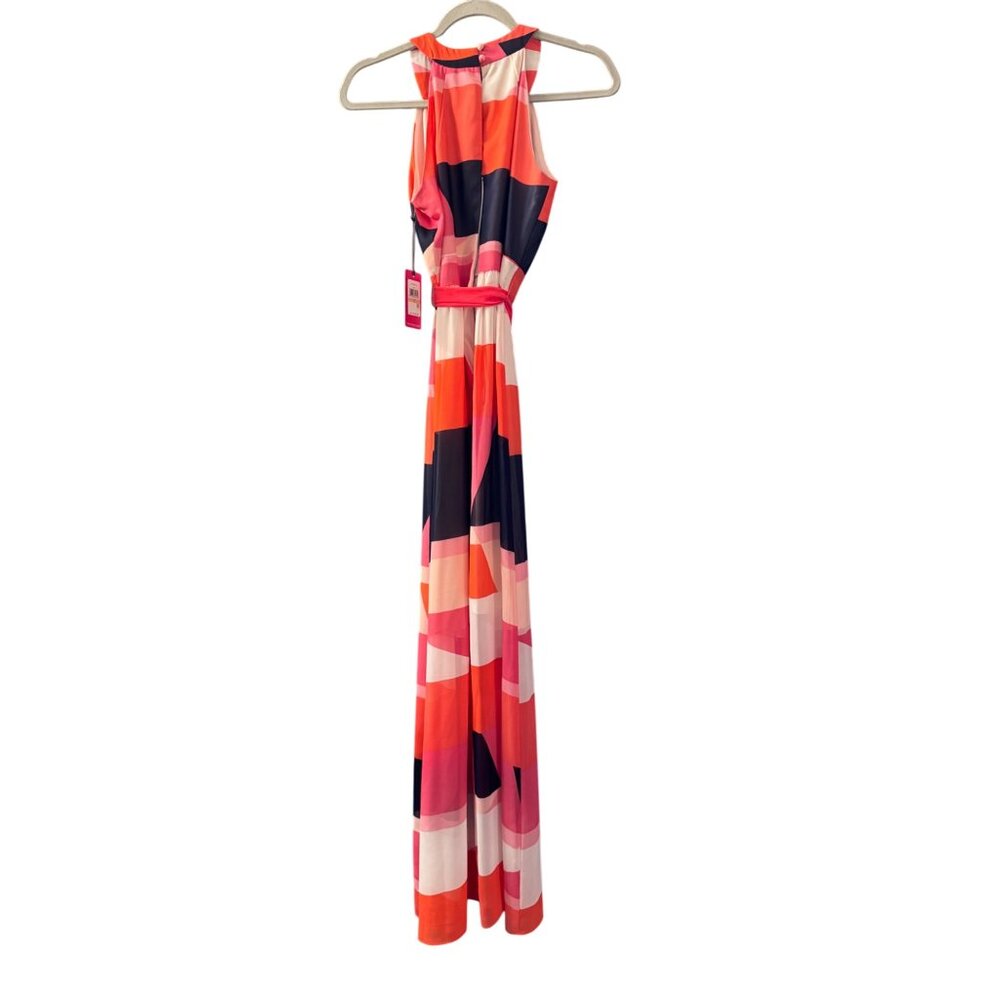 Vince Camuto Colorblock Pleated Halter Maxi Dress Size 2 Multicolor Pink/Orange/